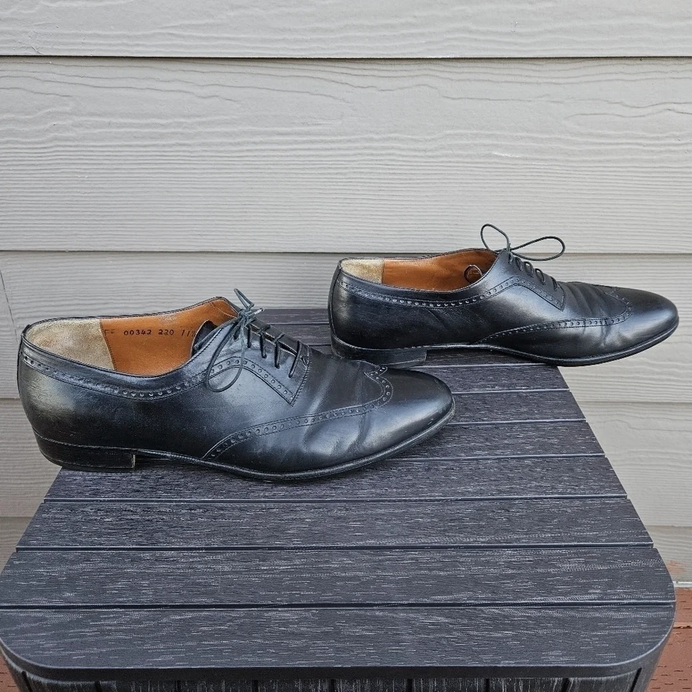 Salvatore Ferragamo Studio Italy Black Leather Wingtip Brogue Oxford Shoe 11.5 D